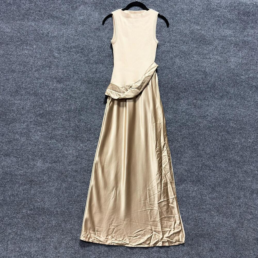 Nanushka Dress Womens XS Gold Asymmetric Satin Tank Maxi Gown Formal Evening